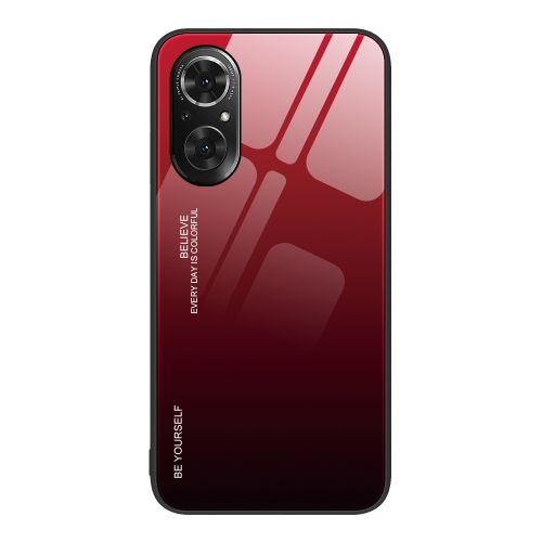 

For Honor 50 SE Gradient Color Glass Phone Case(Red Black)