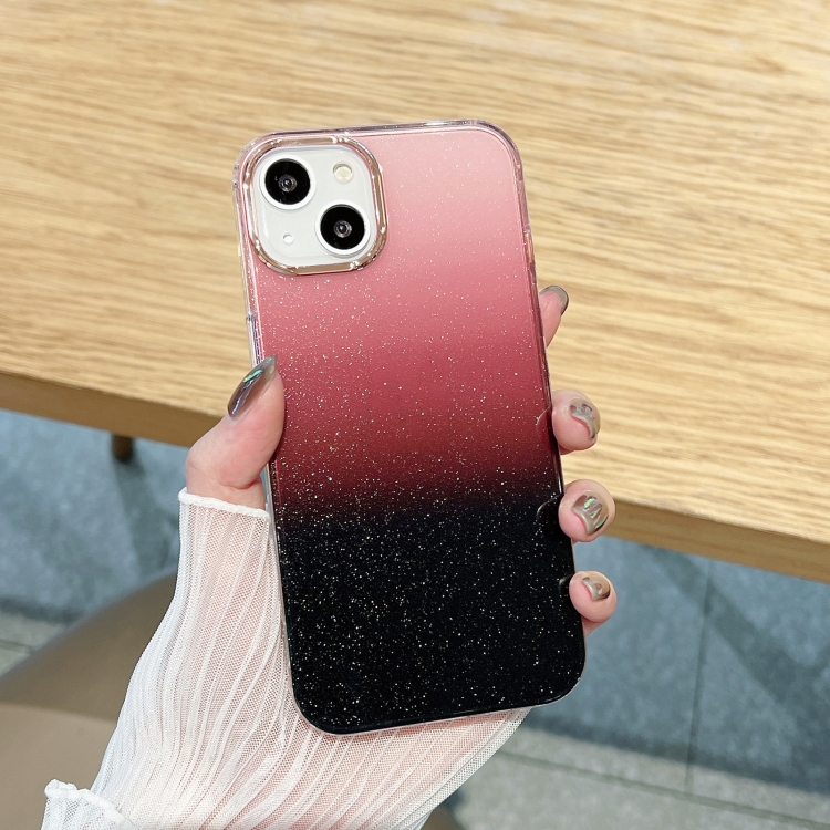 

Glitter Gradient TPU Phone Case For iPhone 13(Black Wine Red)