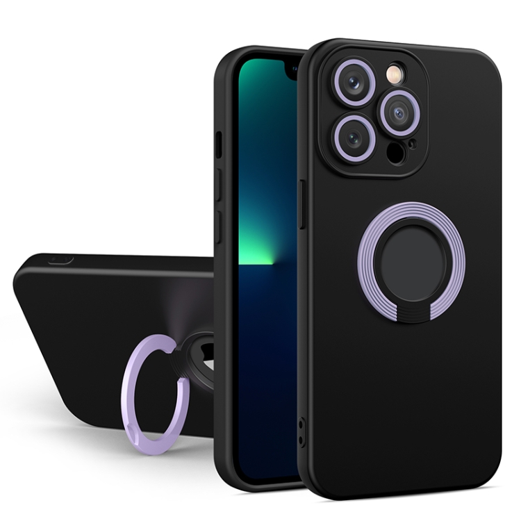 

For iPhone 11 Contrast Color TPU Holder Phone Case (Black+Purple)