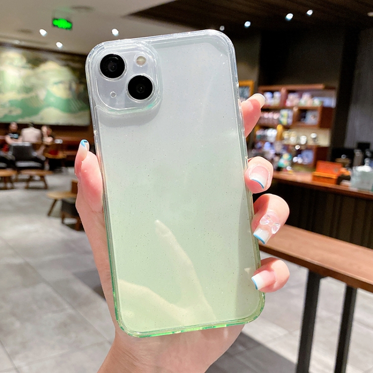 

For iPhone 12 Glitter Gradient Tempered Glass Phone Case(Green)