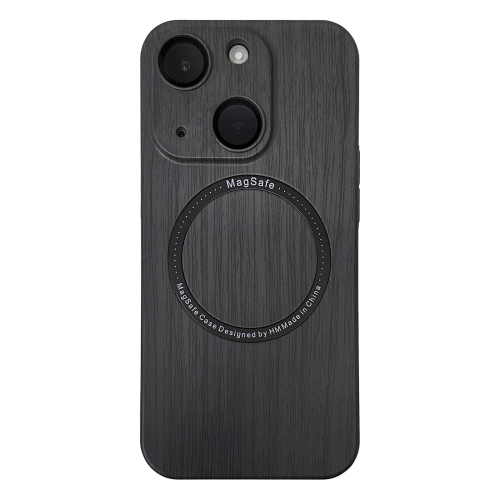 

For iPhone 14 Plus Skin Feel Wood Texture MagSafe Magnetic Phone Case (Grey)