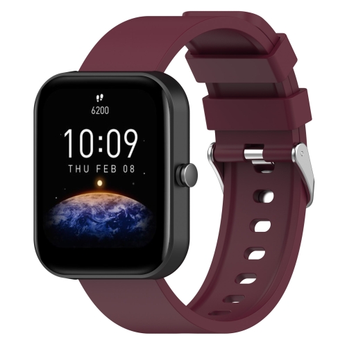 

For Amazfit Bip 3 20mm Steps Style Silicone Watch Band(Wine Red)