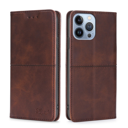 

Cow Texture Magnetic Leather Phone Case For iPhone 14 Pro(Dark Brown)