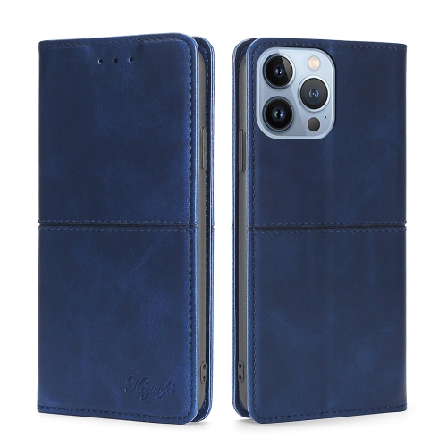 

Cow Texture Magnetic Leather Phone Case For iPhone 14 Pro Max(Blue)