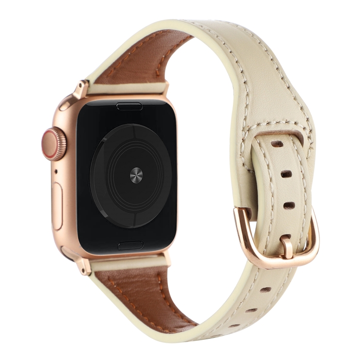 

T-shaped Genuine Leather Starry Sky Watch Band For Apple Watch Series 7 45mm / 6&SE&5&4 44mm / 3&2&1 42mm(Khaki)