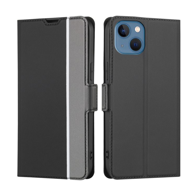 

For iPhone 14 Plus Twill Texture Side Button Leather Phone Case (Black)