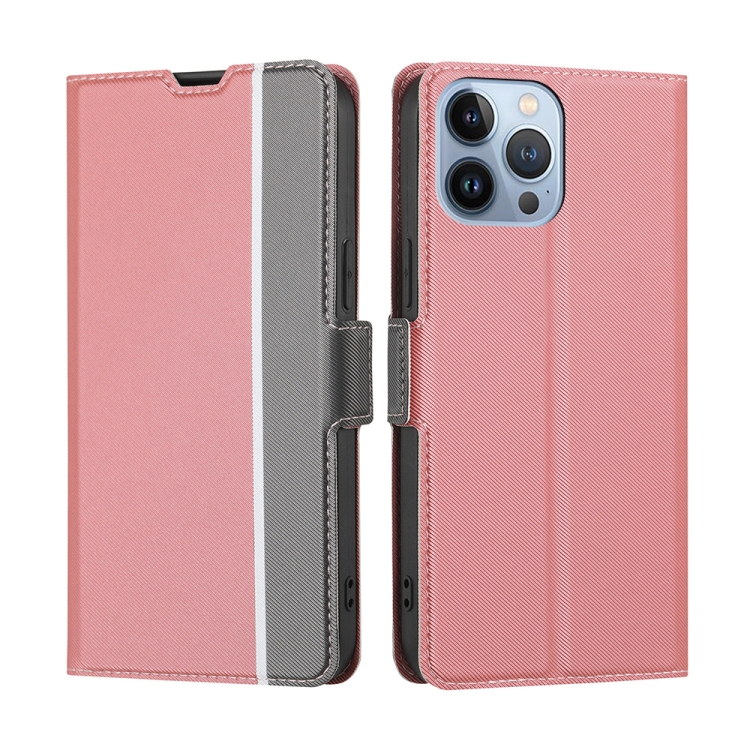 

For iPhone 14 Pro Twill Texture Side Button Leather Phone Case(Pink)