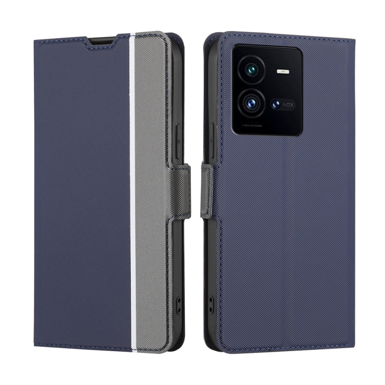 

For vivo iQOO 10 Pro 5G Twill Texture Side Button Leather Phone Case(Blue)