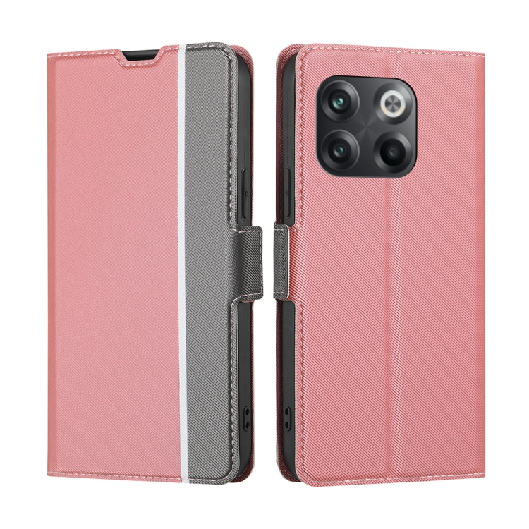 

For OnePlus 10T Twill Texture Side Button Leather Phone Case(Pink)