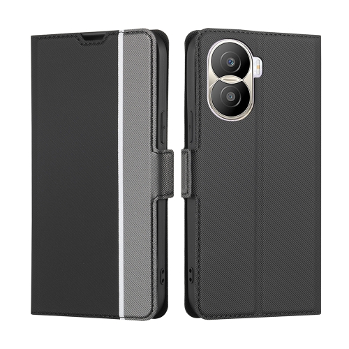 

For Honor X40i Twill Texture Side Button Leather Phone Case(Black)