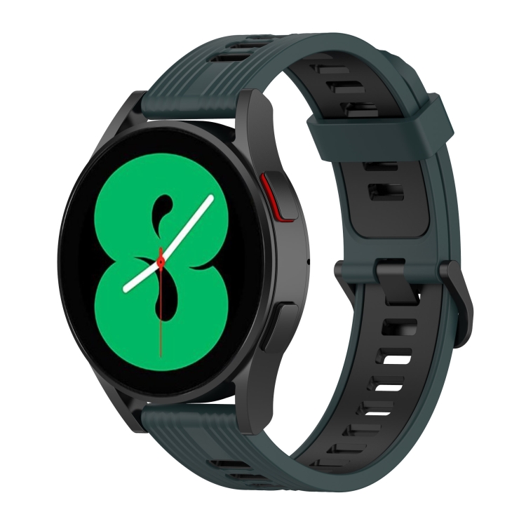 

For Samsung Galaxy Watch 5 44mm 20mm Two-color Stripe Silicone Watch Band(Olive Green+Black)