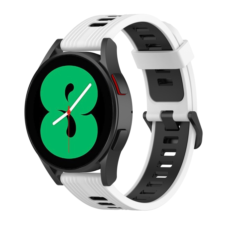 

For Samsung Galaxy Watch 5 Pro 45mm 20mm Two-color Stripe Silicone Watch Band(White Black)