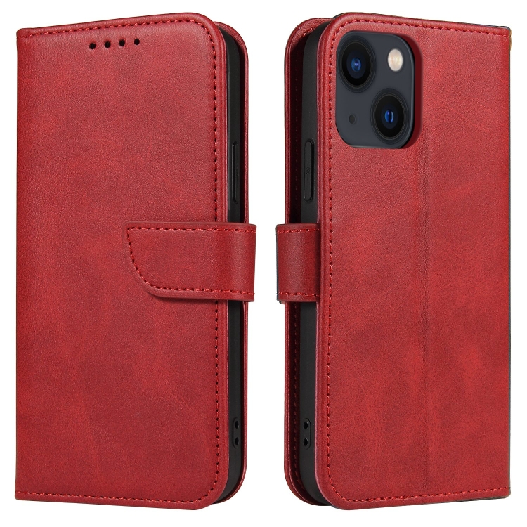 

For iPhone 14 Calf Texture Buckle Flip Leather Phone Case (Red)