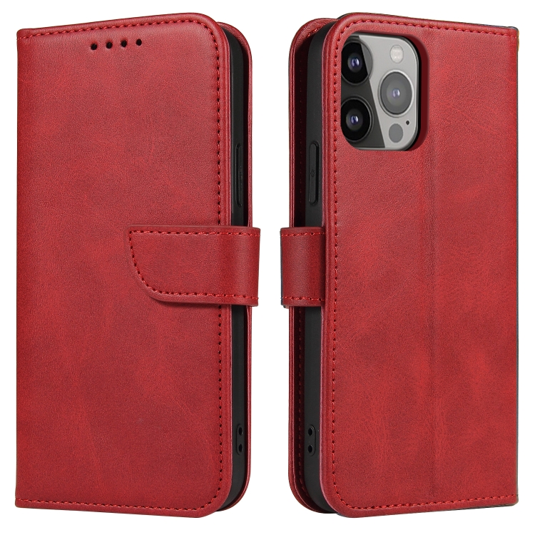 

For iPhone 14 Pro Max Calf Texture Buckle Flip Leather Phone Case (Red)