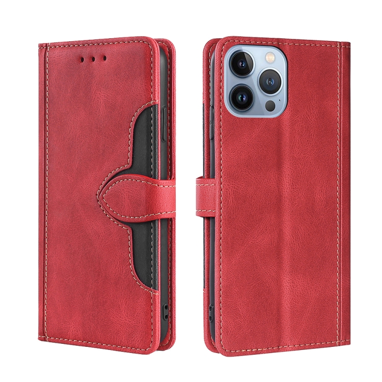 

Skin Feel Magnetic Buckle Leather Phone Case For iPhone 14 Pro(Red)
