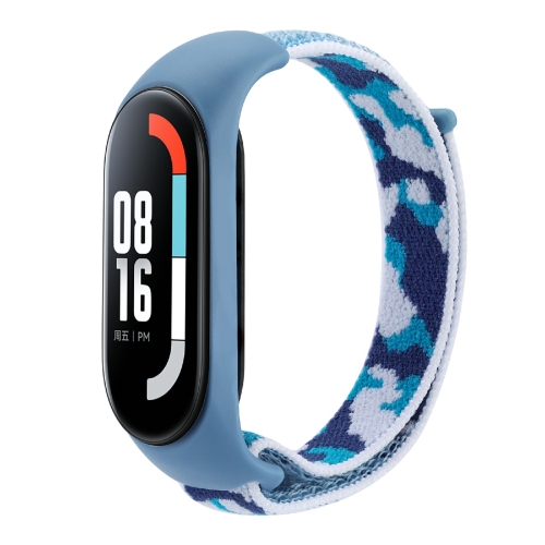 

For Xiaomi Mi Band 5/6/7 Nylon Loop Integrated Camo Woven Strap(Blue Camouflage)