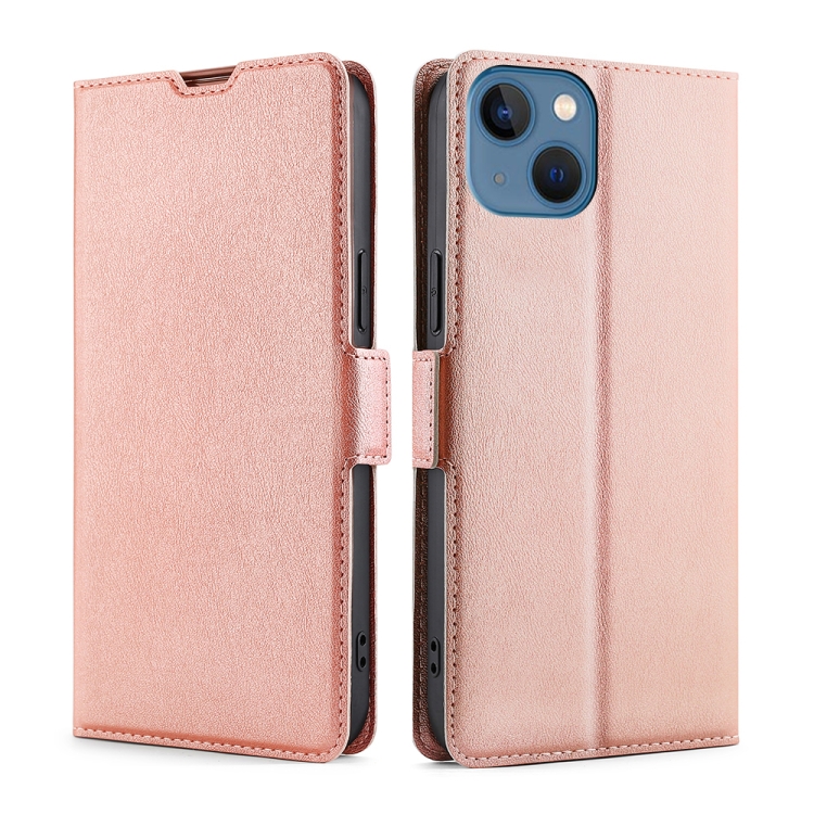 

For iPhone 14 Ultra-thin Voltage Side Buckle Leather Phone Case (Rose Gold)
