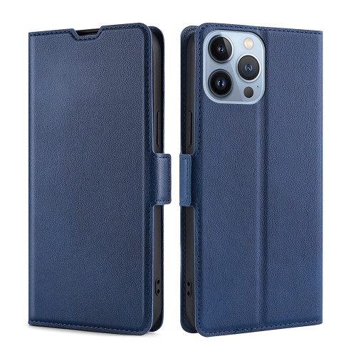 

For iPhone 14 Pro Max Ultra-thin Voltage Side Buckle Leather Phone Case (Blue)