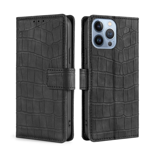 

For iPhone 14 Pro Skin Feel Crocodile Magnetic Clasp Leather Phone Case(Black)