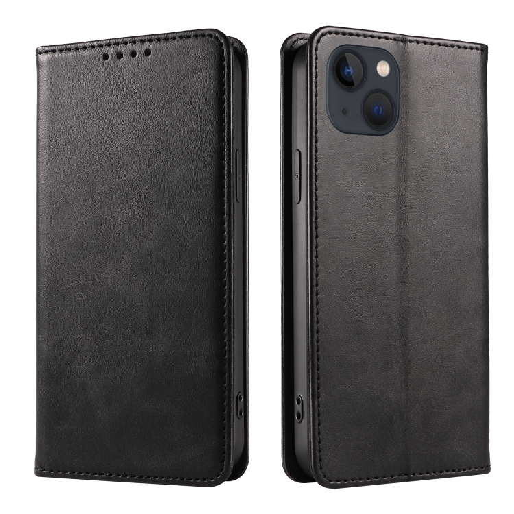 

For iPhone 14 Calf Texture Magnetic Flip Leather Phone Case (Black)