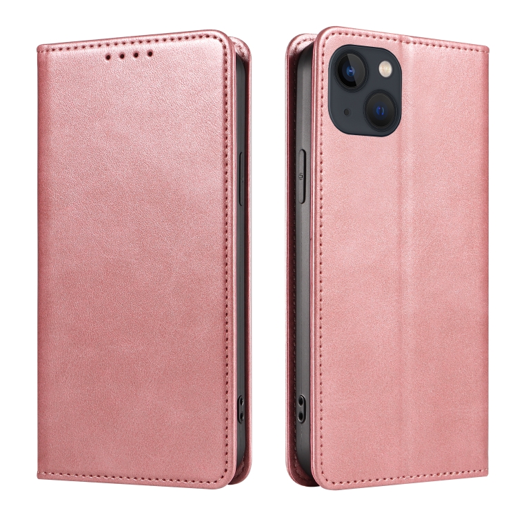 

Calf Texture Magnetic Flip Leather Phone Case For iPhone 14(Rose Gold)