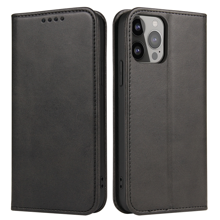 

For iPhone 14 Pro Calf Texture Magnetic Flip Leather Phone Case(Black)