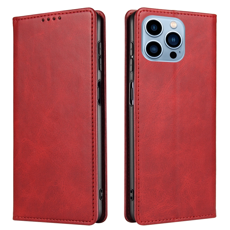 

Calf Texture Magnetic Flip Leather Phone Case For iPhone 14 Pro Max(Red)