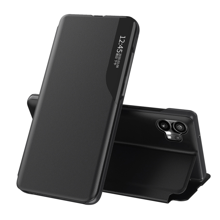 

For Nothing Phone 1 Side Display Flip Leather Phone Case with Holder(Black)
