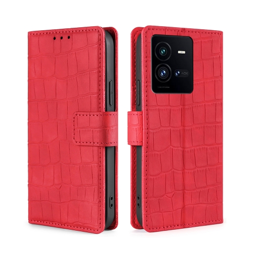 

For vivo iQOO 10 Pro 5G Skin Feel Crocodile Magnetic Clasp Leather Phone Case(Red)