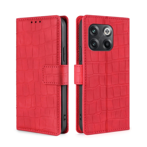 

For OnePlus 10T Skin Feel Crocodile Magnetic Clasp Leather Phone Case(Red)