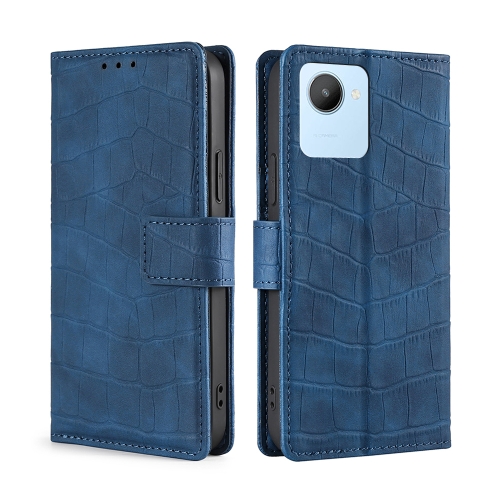 

For Realme C30 4G/Narzo 50i Prime Skin Feel Crocodile Magnetic Clasp Leather Phone Case(Blue)