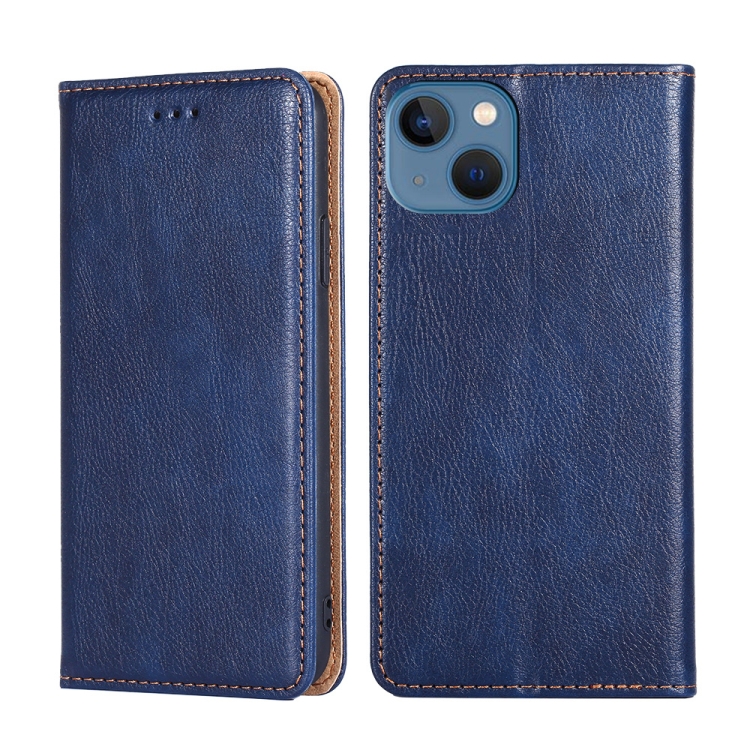 

For iPhone 14 Gloss Oil Solid Color Magnetic Leather Phone Case (Blue)
