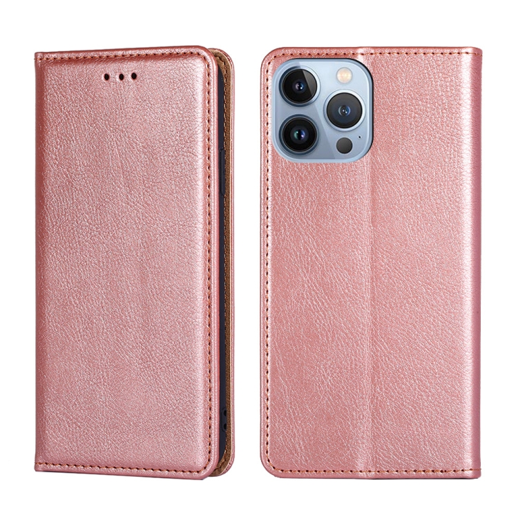 

Gloss Oil Solid Color Magnetic Leather Phone Case For iPhone 14 Pro(Rose Gold)