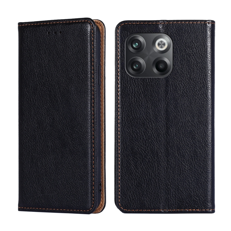 

For OnePlus 10T Gloss Oil Solid Color Magnetic Leather Phone Case(Black)
