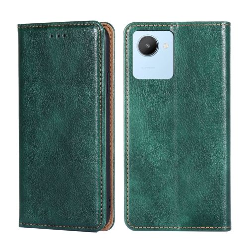 

For Realme C30 4G/Narzo 50i Prime Gloss Oil Solid Color Magnetic Leather Phone Case(Green)