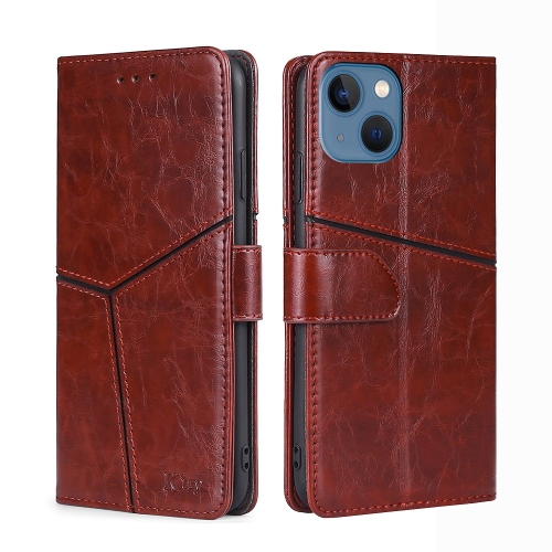 

Geometric Stitching Leather Phone Case For iPhone 14(Dark Brown)