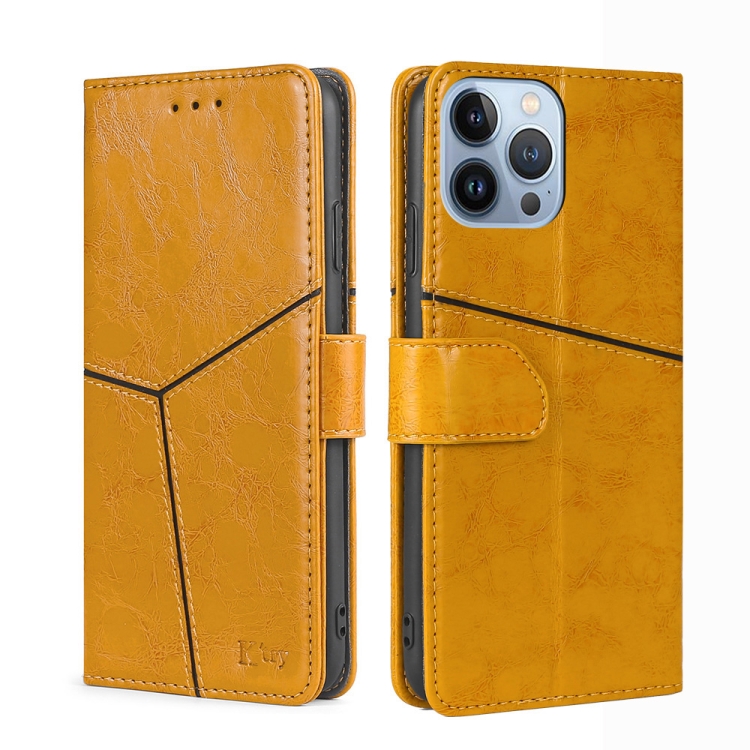 

Geometric Stitching Leather Phone Case For iPhone 14 Pro Max(Yellow)