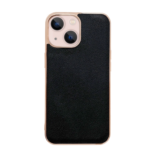 

For iPhone 14 Genuine Leather Luolai Series Nano Electroplating Phone Case (Black)