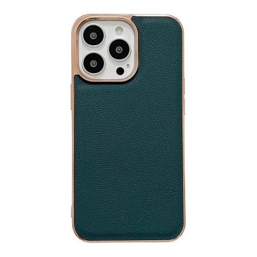 

For iPhone 13 Pro Genuine Leather Luolai Series Nano Electroplating Phone Case (Dark Green)