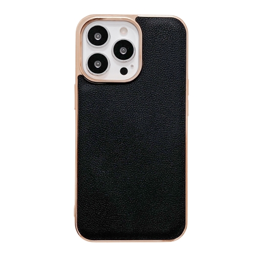 

For iPhone 13 Pro Max Genuine Leather Luolai Series Nano Electroplating Phone Case (Black)