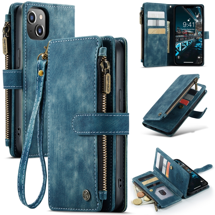 

CaseMe C30 Multifunctional Phone Leather Case For iPhone 14 Max(Blue)