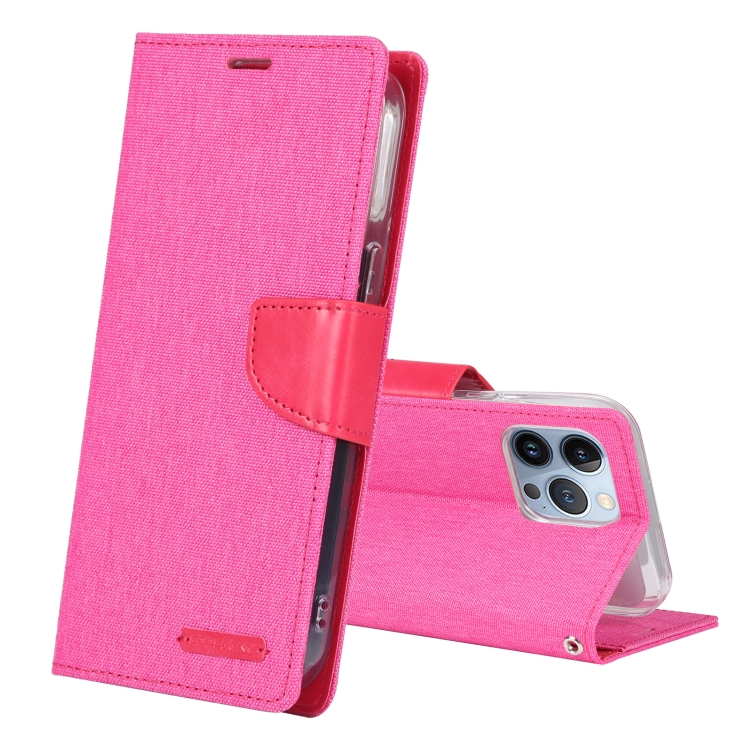 

For iPhone 14 Pro Max GOOSPERY CANVAS DIARY Canvas Texture Flip Leather Phone Case (Rose Red)