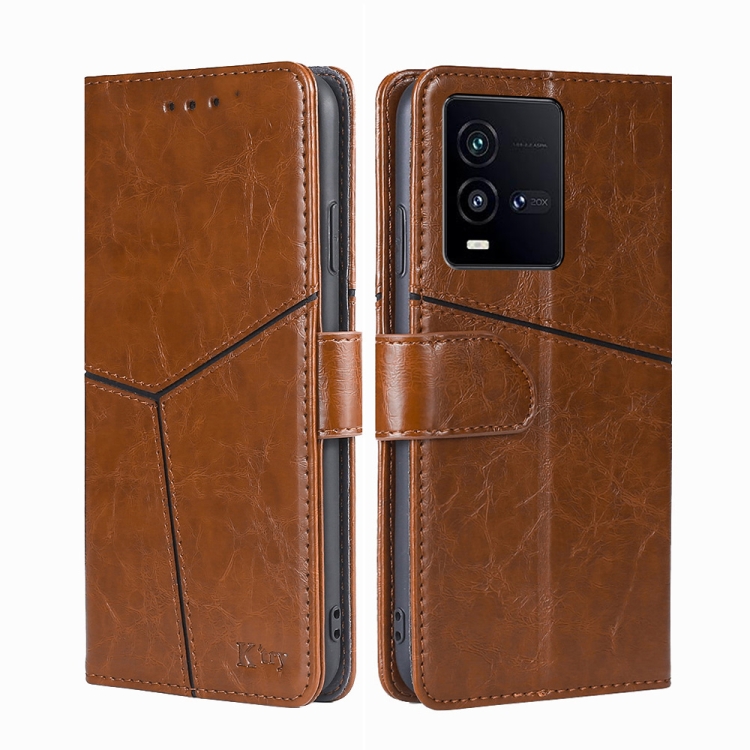 

For vivo iQOO 10 Geometric Stitching Leather Phone Case(Light Brown)