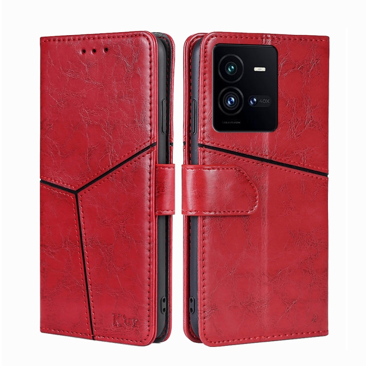 

For vivo iQOO 10 Pro 5G Geometric Stitching Leather Phone Case(Red)