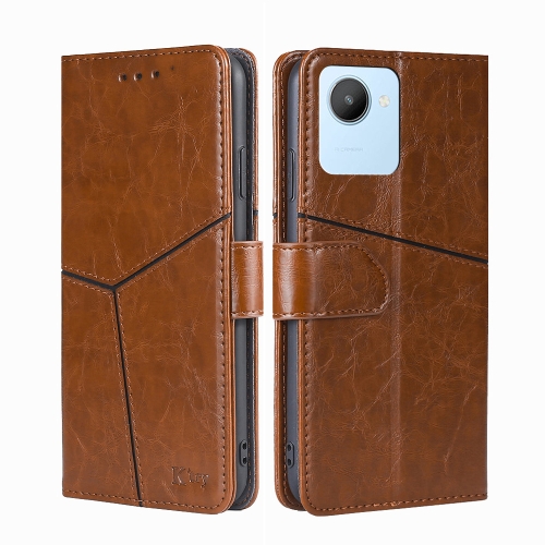 

For Realme C30 4G/Narzo 50i Prime Geometric Stitching Leather Phone Case(Light Brown)