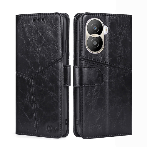 

For Honor X40i Geometric Stitching Leather Phone Case(Black)