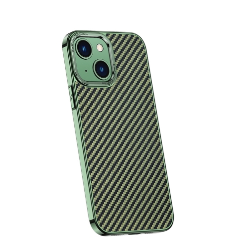 

For iPhone 14 Plus Carbon Fiber Kevlar Electroplate Phone Case (Green)