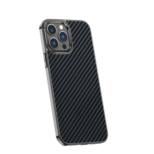 

For iPhone 14 Pro Carbon Fiber Kevlar Electroplate Phone Case(Black)