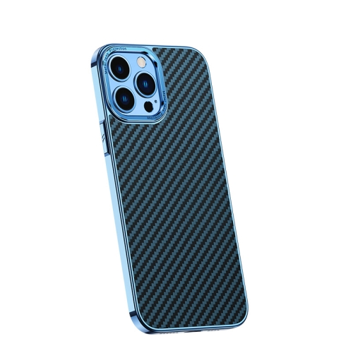 

For iPhone 14 Pro Max Carbon Fiber Kevlar Electroplate Phone Case (Sierra Blue)