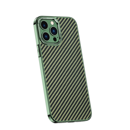 

For iPhone 14 Pro Max Carbon Fiber Kevlar Electroplate Phone Case (Green)